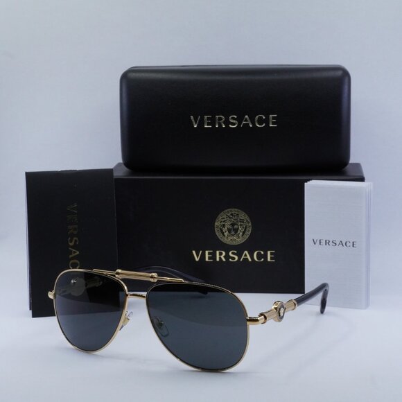 💯 NEW VERSACE VE2236 100287 GOLD/DARK GREY SUNGLASSES - Picture 10 of 10